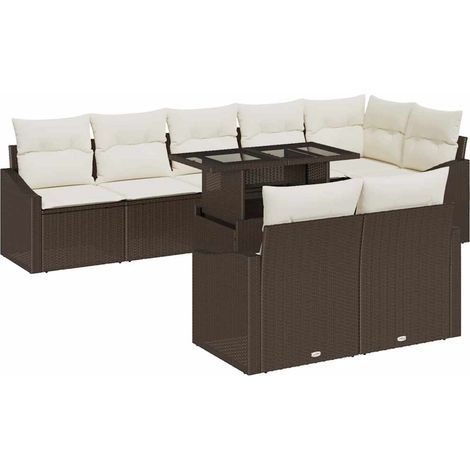 Garden Sofa Set with Cushion with Storage 9 pcs Brown and Cream vidaXL