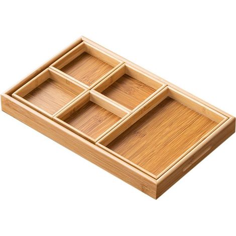 Plateau en Bois À Plusieurs Compartiments De Style Japonais, Plateaux en Bois Sectionnels, Assiettes À Sushi, Plateaux De Service Divisés, Plateau À Noix en Bambou pour Noix, Fruits Secs (1/5)