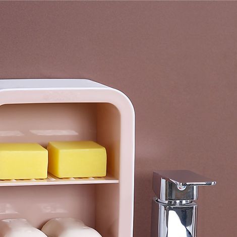 Porte-savon mural à ventouse pour WC, sans perçage, idéal pour les étudiants et les dortoirs. Style nordique, 2 niveaux, rose. (1/4)