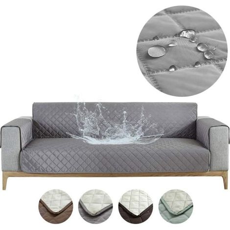 Housse de Canapé Imperméable Revêtement de Canapé Protege Canape avec Accoudoirs (Gris, 2 Places) (1/5)