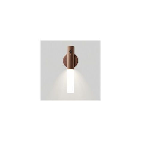 Applique Murale Interieur Bois Led Night Lights Alimenté par Batterie Portable Applique Lampe Murale Sans Fil Rechargeable Induction Night Light avec Aimant pour Escaliers Couloir Ménage (Brun) (1/5)