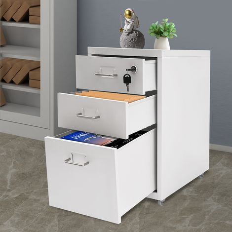 Classeur vertical à 3 tiroirs, classeur mobile en métal avec serrure, classeur sous bureau (1/5)