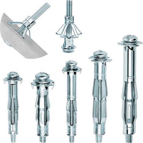 Lot de 30 chevilles pour murs creux, vis de fixation assorties pour plaques de plâtre, chevilles murales et chevilles murales creuses pour cloisons sèches, briques, bois, portes (1/5)