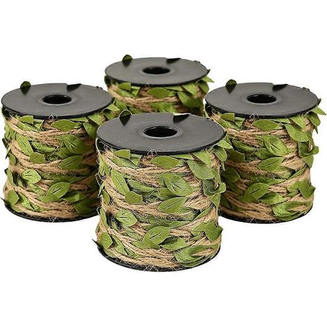 Ruban de jute à feuilles de 10 m (33 pi) - 4 rouleaux de ficelle de jute naturelle avec feuilles pour décoration de mariage, fête et jardin (1/5)