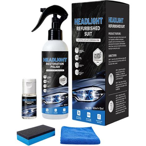 Kit de polissage et de restauration de phares automobiles sans ponçage, nettoyant en spray à faire soi-même pour éliminer le jaunissement et le voile des lentilles, restaurer la clarté et obtenir une (1/5)