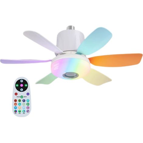 Plafonnier Ventilateur LED RGB Dimmable Silencieux avec Douille E27 Ventilateur de Plafond 3 Vitesses Fonction minuterie Haut-parleur Bluetooth pour Chambre à Coucher, Salon, Cuisine (Multicolore) (1/5)