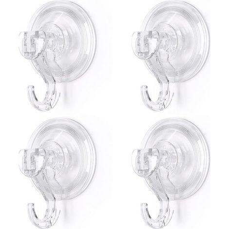 Lot de 4 crochets à ventouse, grands crochets à ventouse transparents réutilisables pour une utilisation robuste pour la cuisine, la salle de bain, les décorations de Noël avec guirlandes, peuve (1/4)