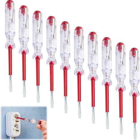 10 Pièces 100v-500v Tournevis Testeur Electrique, Testeur de Tension Tournevis Electricien de Phase 45200, Lame de Tournevis Robuste en Acier Outil Trempé C60 (1/5)