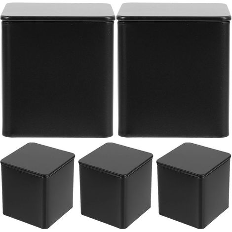 Lot de 5 boîtes à thé multifonctions en fer-blanc, contenants pour sachets de thé et bougies.-6.5X6.5X7CM-Black (1/4)