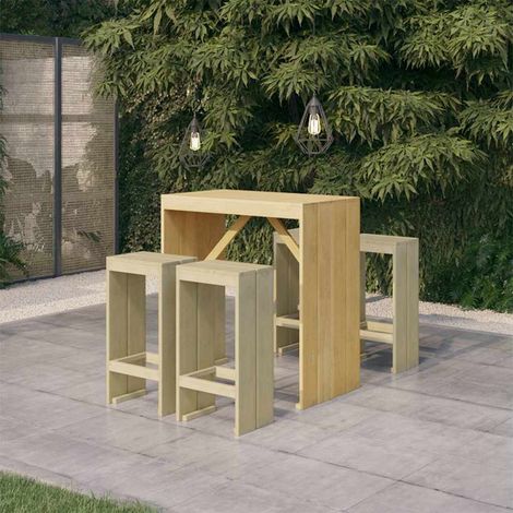 Ensemble Table de bar + 4 Chaises de bar de jardin - Table Haute avec 4 Tabourets Bois de pin imprégné BV256387 - BonneVie (1/5)