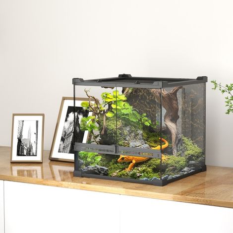 Glasterrarium für Reptilien 30 x 30 x 30 cm, erhöhter wasserdichter Boden, schwarz OKMYHOME (1/5)