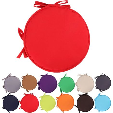Coussins de chaise ronds colorés pour intérieur/extérieur, pour jardin, terrasse et maison - Diamètre 30 cm/38 cm, housses de coussins pour mobilier de jardin, coussins d'assise ronds rouges (1/5)
