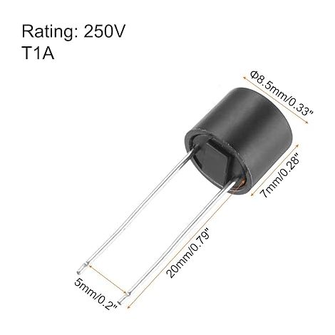 Micro Slow Blowing Cylindrical DIP Mounted Fuse for Repair Electronic Parts PCB LCD 1A 250V Black (1/3)
