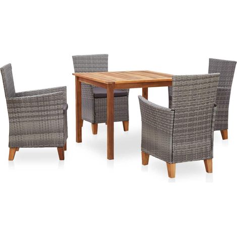 Ensemble Table + 4 chaises - Table à manger avec Chaises Résine tressée et bois d'acacia Gris BV614748 - BonneVie (1/5)