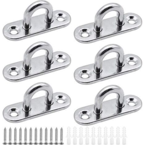 Placas con ojales de 6 piezas, placa de cubierta de acero inoxidable, placa de mástil de 5 mm, ganchos de fijación de alta resistencia para ganchos de pared, sillas colgantes, toldos, accesorios para