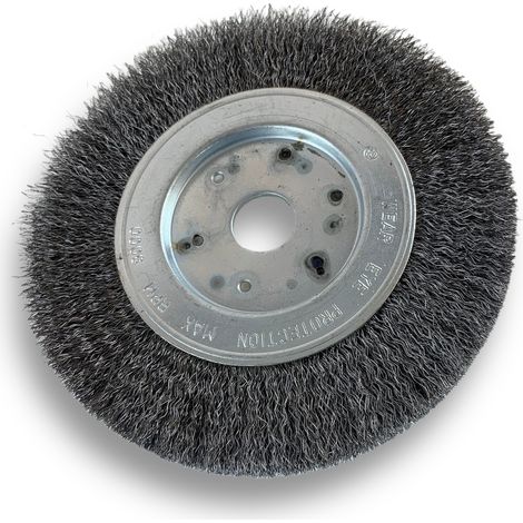 Brosse circulaire ACIER Ø 150 mm Epaisseur 1 rang Fil souple 0.20 mm ondulé Alésage 20 mm + réducteur bague 16/12 mm Touret meuleuse affûteuse ponceuse Kibros 215151AV (1/5)