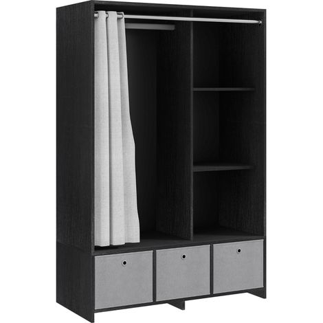 Armoire penderie rangement avec tringle rideaux 3 niches 3 tiroirs amovibles 105x48x160 cm espace optimisé pour votre chambre (1/4)