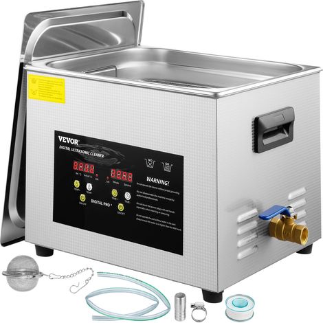 Vevor – Nettoyeur à ultrasons 15 L – Puissance 600 W – Fréquence 40 kHz – Bac en inox avec chauffage et minuterie – Pour nettoyage bijoux et lunettes