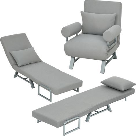 HOMCOM Single Sofa Bed, 3-in-1 Convertible Folding Chair Bed, Light Grey (1/5)