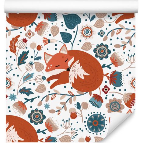 Papier peint Animaux de la forêt et nature Blanc et orange 50x1000 cm (1/5)