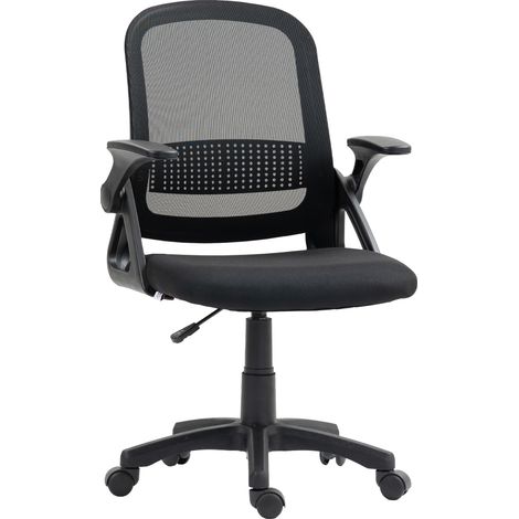 Atmungsaktiver Mesh-Bürostuhl, Ergonomischer Drehstuhl mit klappbaren Armlehnen und Lendenwirbelstütze, Schwarz