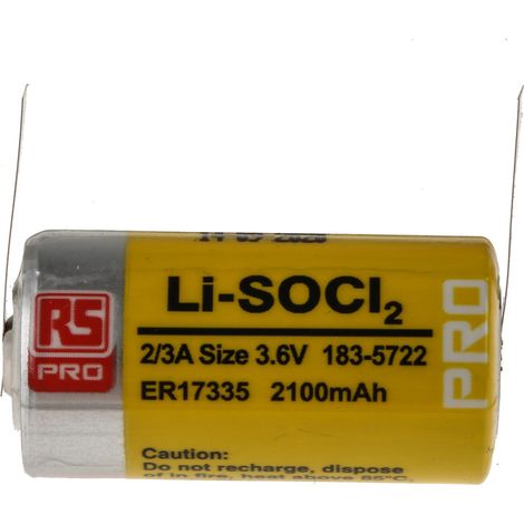 Pile 2/3 A, 3.6V, RS PRO, Lithium Thionyle Chloride, 2.1Ah ( Prix pour 1 )
