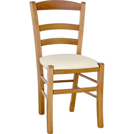 Sedia legno paesana noce chiaro con seduta similpelle beige