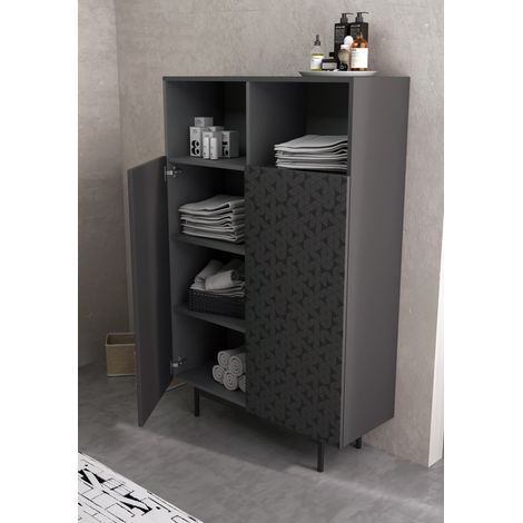 Buffet de rangement haut en mélamine, collection PRINTED, avec 2 portes et sérigraphie, couleur chêne clair - rose (1/3)