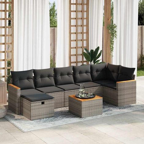 Set de sofás de jardín y cojines 8 piezas ratán sintético gris vidaXL (1/5)