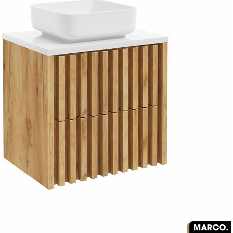 Otitec – Meuble sous vasque simple 60 x 56 x 45 cm – Bois aggloméré stratifié Bois Golden Oak – 2 tiroirs pour rangement optimal - OAK 60 X (1/5)