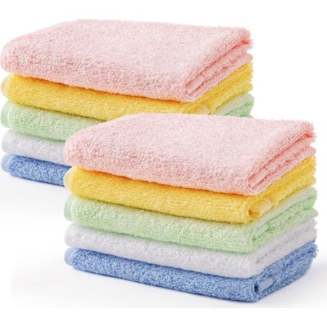 10er Baby Waschlappen Bambusfaser Handtücher 5 Farben 25x25cm mit Haken (1/5)