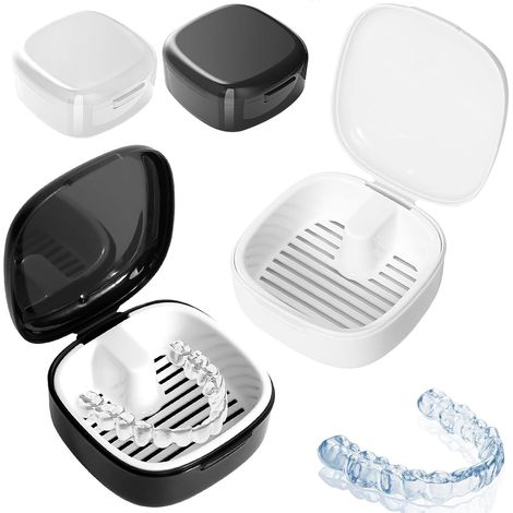 Boîte de prothèse dentaire 2 pièces, boîte de support avec crépine, boîte de prothèse portable, boîte de rangement de supports invisibles, drain creux à double couche (1/5)