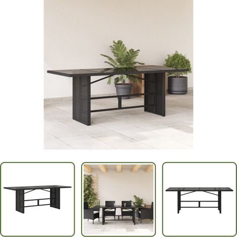 Table extérieure - Table de jardin avec dessus en verre noir résine tressée (1/5)