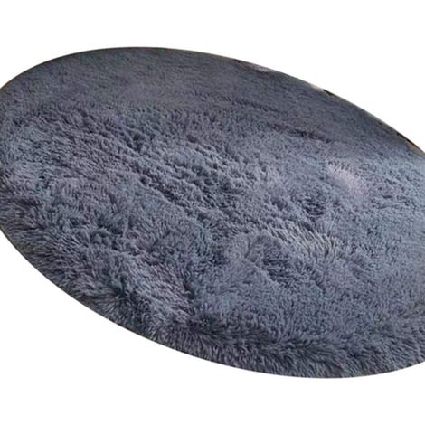 Tapis rond en fibres de polyester, style nordique, long, moelleux, doux, à poils longs, pour la maison et la chambre, gris (1/5)