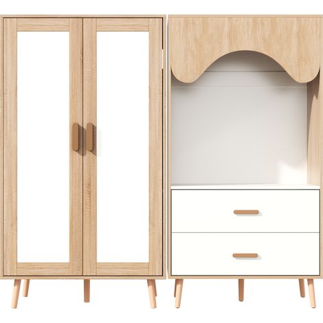 Armoire pour enfants, ensemble d’armoires, armoire à deux portes + armoire ouverte, meuble de chambre, avec barre de penderie et tiroirs, blanc et couleur bois, 160 x 46 x 141,5 cm (1/5)