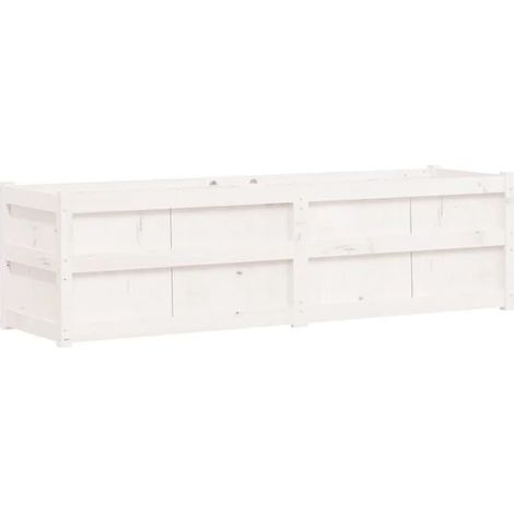 Pot de fleurs blanc, dimensions 180x50x50 cm, en bois de pin massif. (1/5)