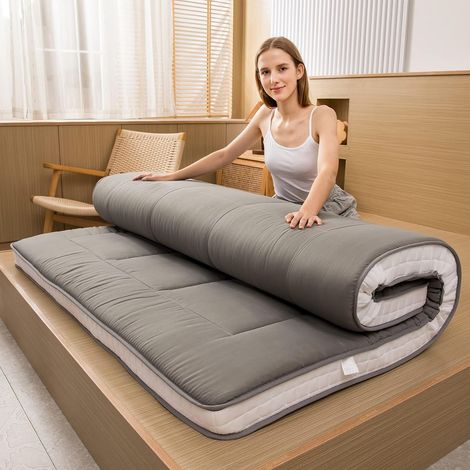 Matelas futon japonais rembourré, matelassé, très épais, pliable, respirant pour chaise longue, lit d'invité, pour canapé de camping (gris, très grand lit) (1/5)