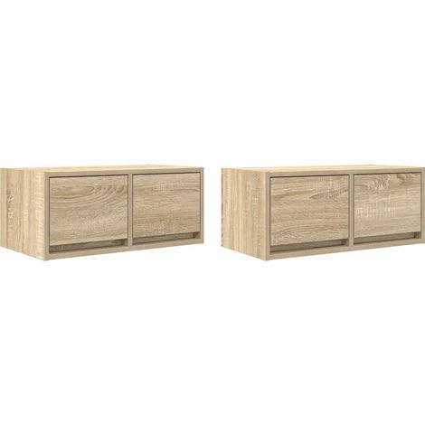 Lot de 2 meubles TV muraux design peu encombrant 60 x 31 x 25,5 cm en bois d'ingénierie chêne sonoma (1/5)