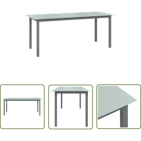 The Living Store Table de jardin Gris clair 190x90x74 cm Aluminium et verre - Table De Jardin - Table Extérieure - Mobilier De Jardin - Table Aluminium - Table Ronde (1/5)