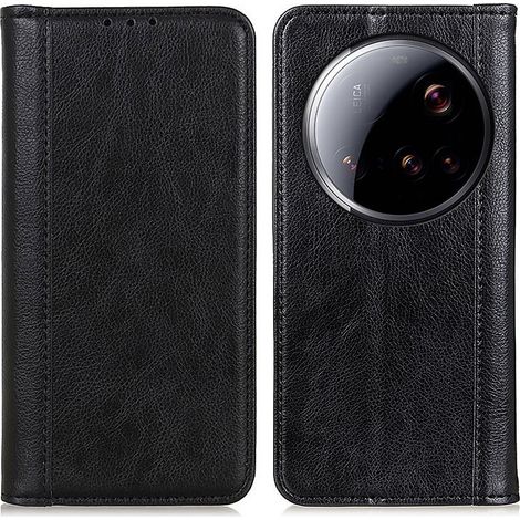 Funda tipo libro para Xiaomi 15 Ultra, piel dividida, negra (1/5)