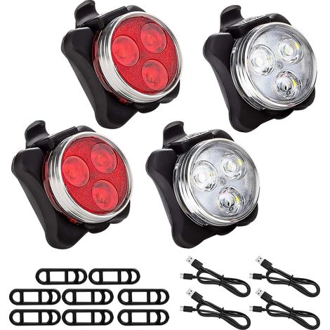 4 Lampe Velo,Eclairage Lampe Velo LED Rechargeable Puissantes USB-C,Lumière Vélo Étanche,4 Modes de Luminosité,pour VTT Poussette (1/5)