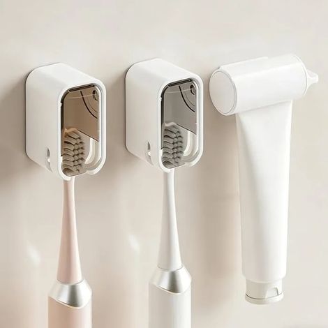 2 pièces murales pour brosses à dents, support auto-adhésif solide, organiseur familial avec presse-tube, évite la saleté. (1/5)