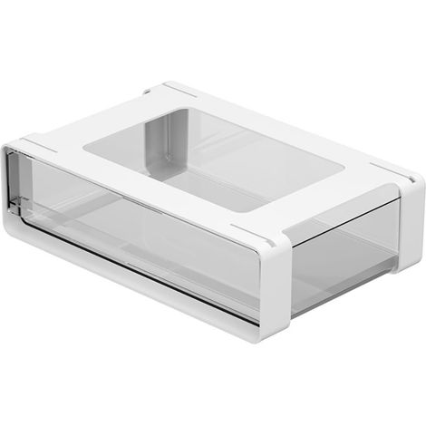 Tiroir coulissant auto-adhésif sous étagère/bureau, organisateur de rangement en plastique - tiroir caché pour cuisine, garde-manger, salle de bain, bureau - Large, blanc