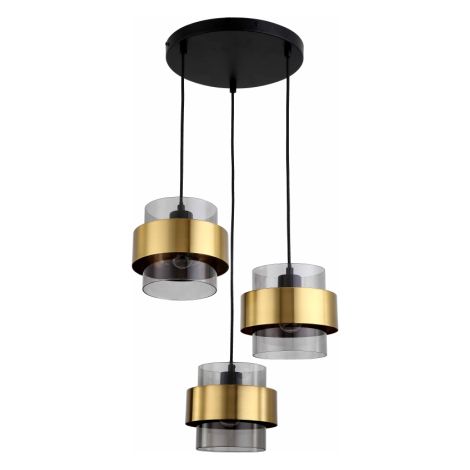 Suspension Miele 3xE27 verre fumé doré Light Prestige
