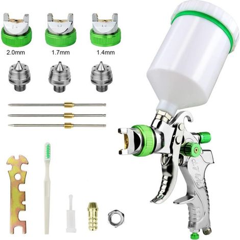 YMYNY Professionnel Pistolet à Peinture Haute Pression Kit Pistolet à Pulvérisation d'Air Pistolet a Peinture Pneumatique à Alimentation par Gravité HVLP 600CC 1.4MM/1.7MM/2.0MM 3 Taille Buses (1/5)