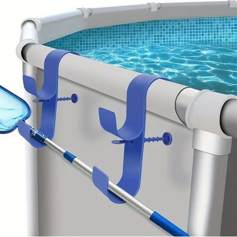 Blauer Skimmernetzhalter mit zwei Haken. Pool-Organizer. Hergestellt aus recyceltem Kunststoff. (1/5)