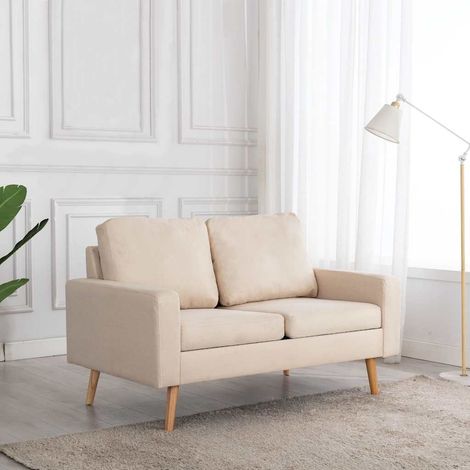 Canapé 2 places en tissu crème avec coussins, 130 x 76 x 82,5 cm - PANGIVO (1/5)