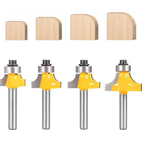 Jeu de 4 fraises à arrondir, queue de 6,35 mm (1/4 pouce), rayons de courbure de 3,175 mm (1/8 pouce), 6,35 mm (1/4 pouce), 4,76 mm (3/16 pouce), 7,94 mm (5/16 pouce), guide à roulement pour fraise à  (1/5)