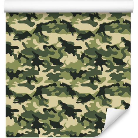Papier peint camouflage militaire olive et beige pour salon et chambre 50x1000 cm (1/5)