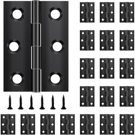 Pack de 20 charnières pliantes 44 mm × 31 mm, charnière en acier inoxydable noir, charnière piano, petite charnière, charnière de porte pour portes, fenêtres, armoires avec 120 vis